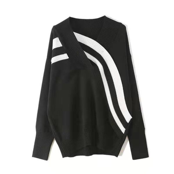 

women stripes sweater luxury designer british style cross v neck womens sweaters loose pull femme jumper fall striped jumpers love gift sml, White;black