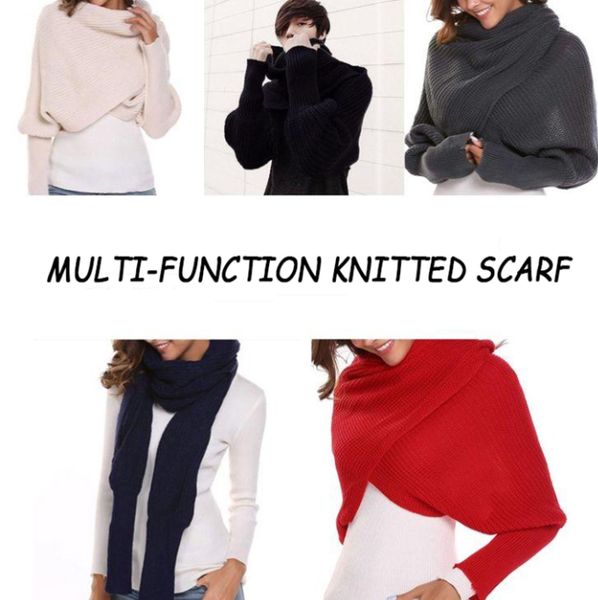 

knitted scarf shawl with sleeves crochet wrap women winter warm sleeve wrap throw knitting scarf blanket with sleeves drop shipp