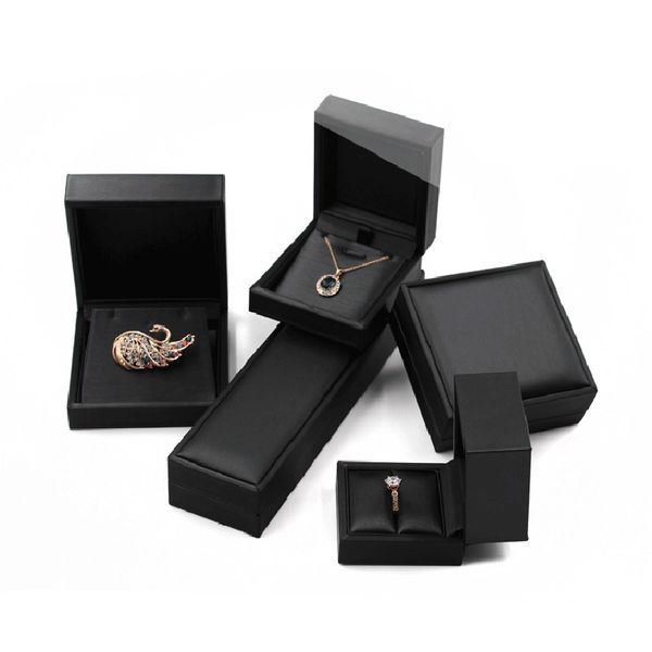 

high-grade black pu leather brushed jewelry box european style ring box necklace earrings bracelet bracelet box brooch storage, Black;white