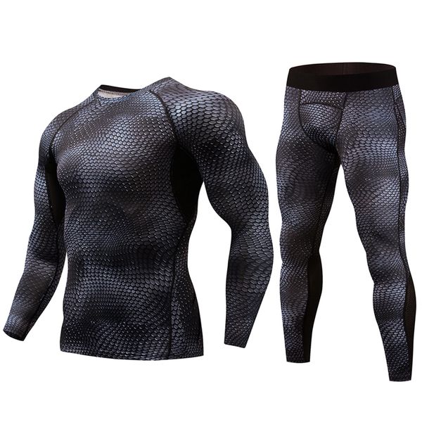 

men compression set mma rashguard male multi-functional fitness -t-shirt set 3d print men's trousers trousers rashgard kit, Gray