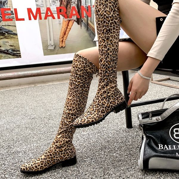 

2019 luxury flock leopard retro platform winter black knee-high boots booties designers women woman pump wearing pointed toe
