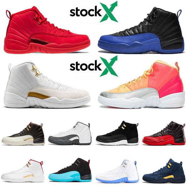 

12s air retro jordan 12 mens bassketball shoes xii jumpman 23 gym red dark grey punch gamma blue bordeaux trainers sneakers, White;red