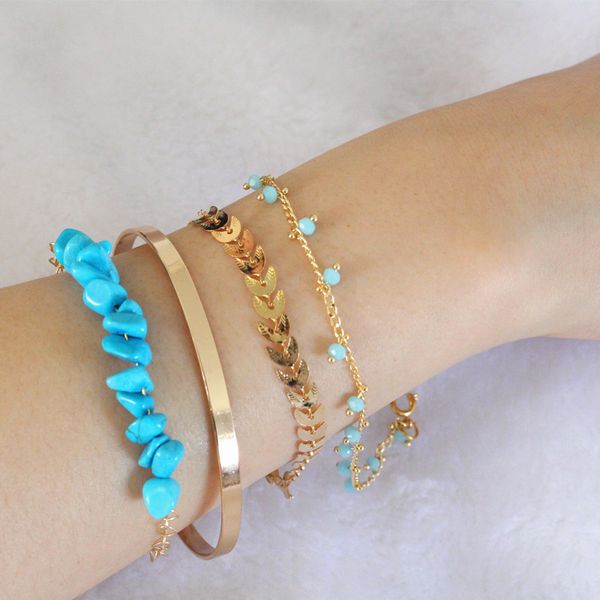 

new european and american selling original bohemian style broken stone rose alloy multi-layer bracelet jewelry, White
