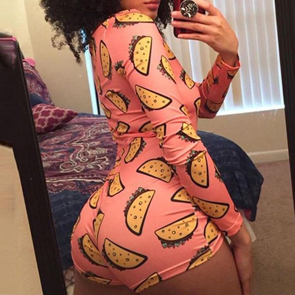 

fashion women print bodysuit long sleeve bodycon stretch leotard long sleeve short romper pajamas female jumpsuit overalls #t2g, Black;white