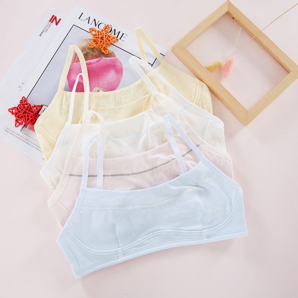 

new solid color cotton ruffled cute student vest underwear girl bra, Blue