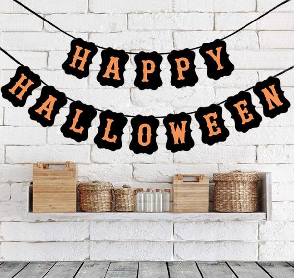 Happy Halloween Black Kraft Paper Banner Garland Decoration For