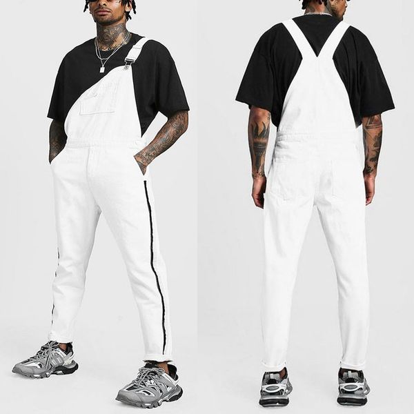 

men's jeans overall jumpsuit streetwear overall suspender pants white cute boy joggers plus size denim pants pantalon homme, Blue