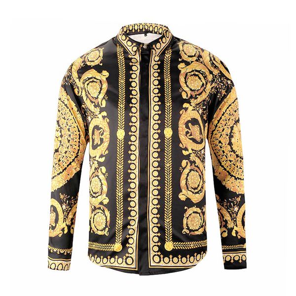 

mens versace brand new мужские рубашки мода харадзюку повседневная рубашка мужчины luxury medusa черное золото необычные 3d печати slim fit, White;black