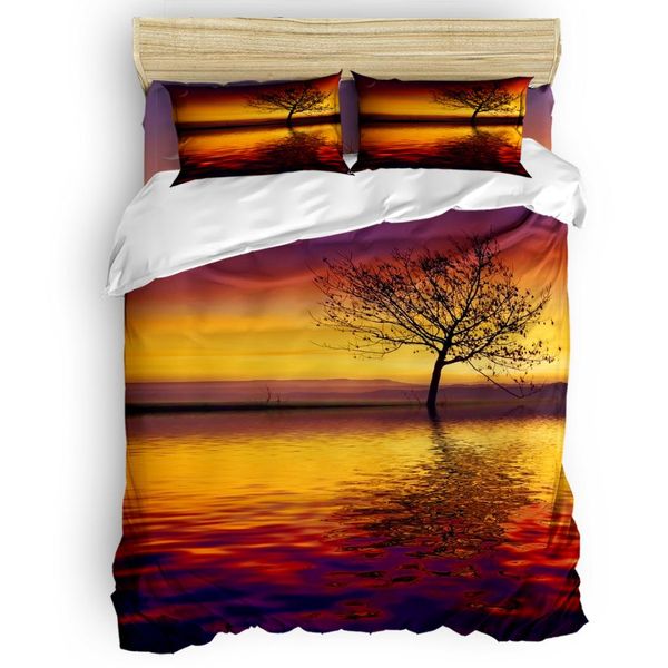

sunset lake tree reflection bedding sets duvet set covers 4 pcs bedding sets national flag day forefather's day april fool's