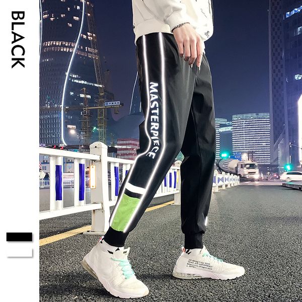 

2020 summer men women letter print sweatpant flash reflective pants joggers hip hop dance show party night jogger baggy trousers, Black
