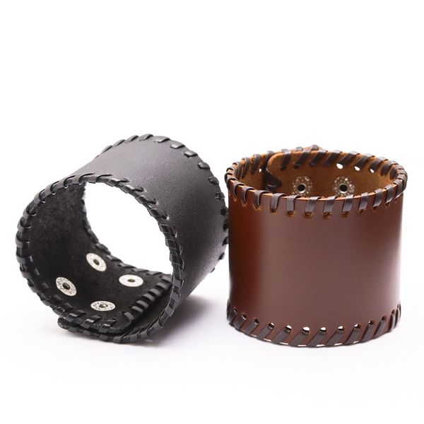 

linsoir genuine leather bracelet men statement adjustable chunky bracelet, White