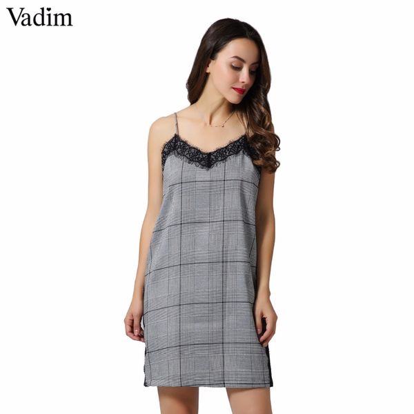 

вадим стильное кружево лоскутного клетчатого жемчуг бретельках регулируемых застежки ломаных цельнокройного платье vestidos qz3278, Black;pink