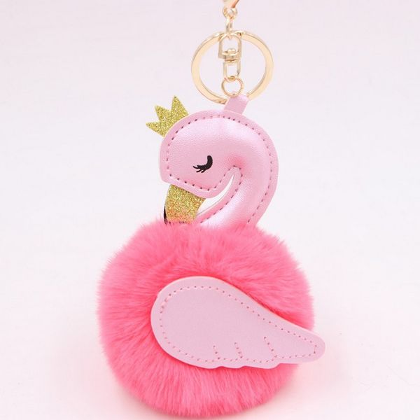 

cute pink flamingo pompom брелок swan key chain поддельный rabbit fur ball женщины автомобилей сумка помпон брелок pom pom подарок holder де, Slivery;golden