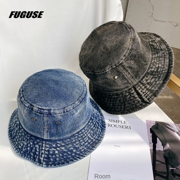 

washed cowboy fisherman fisherman sunscreen children's sunscreen hat fashionable literary all-match basin hat men, Blue;gray