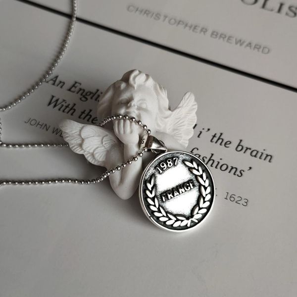 

new vintage fashion jewelry women 925 sterling silver coin drop 1987 france coins necklace vintage style length 45cm /65cm