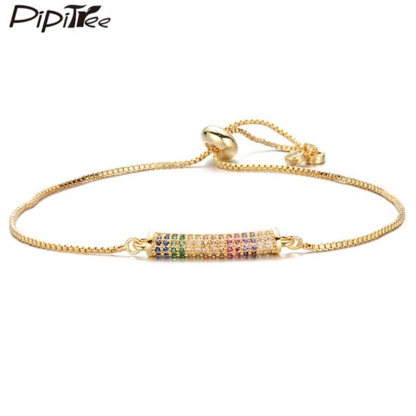 

pipitree full micro paved cubic zirconia crystal bracelet for women slider chain long stick tube charm bracelets jewelry gift, Golden;silver