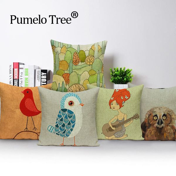 

абстрактные птицы подушка красочные декоративные подушки dropshipping подушка льняные scenery подушечки home decor наволочка