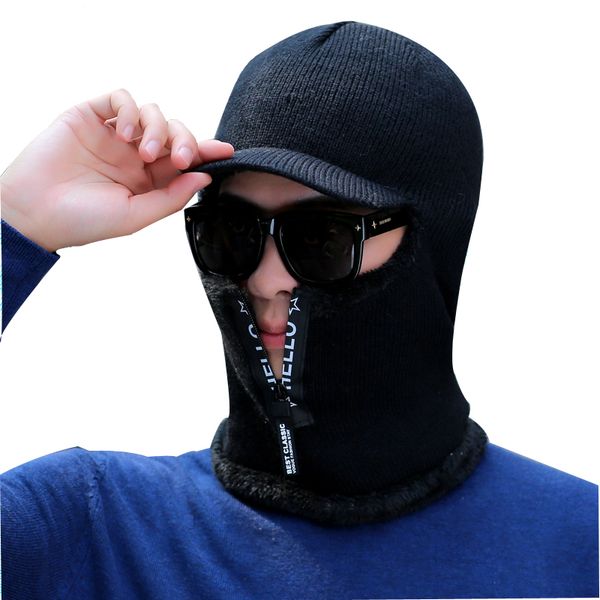 

new balaclava winter women men's skullies wool knitted balaclava cap ninja mask thermal plush pocket hat snow cap
