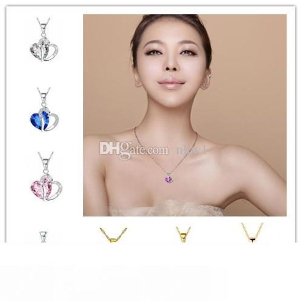 

fashion crystal pendant friendship shape small love heart long chain statement necklace stone silver for girls