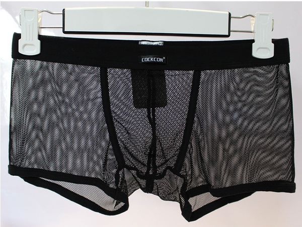 

selling1pcs brand cockcon mesh transparent ultra-thin perspective pants are low-rise underwear gay boxers t200216, Black;white