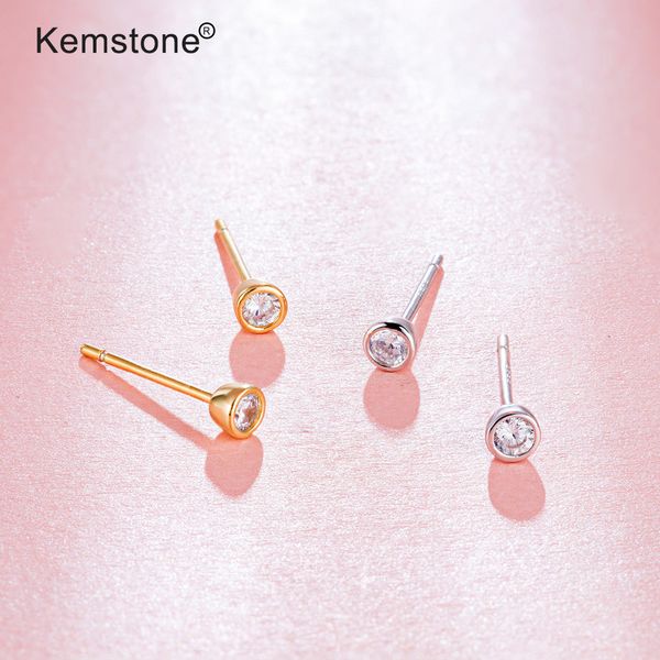 

kemstone exquisite silver 925 cubic zirconia silver gold plated women stud earrings jewerly gift, Golden;silver
