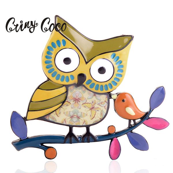 

cring coco cute owl brooches for women fashion enamel yellow bird animal accessories girl birthday gift trendy alloy brooch pins, Gray