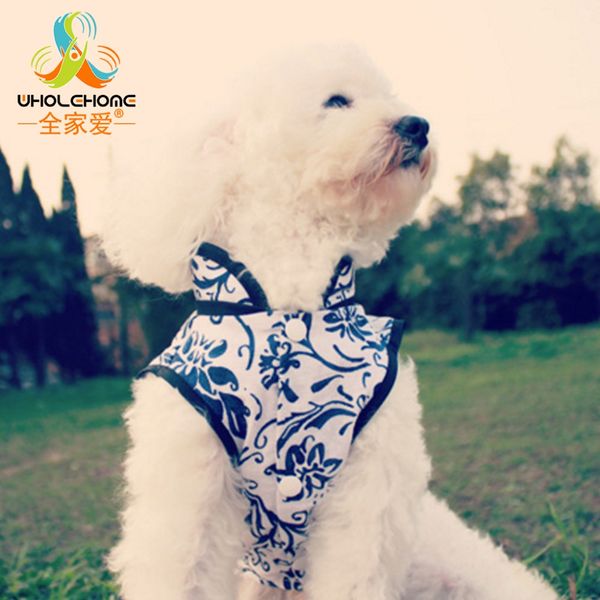 

new chinese wind styel dog blue and white cheongsam t shirt clothes lovely pet tang suit clothing 5 size
