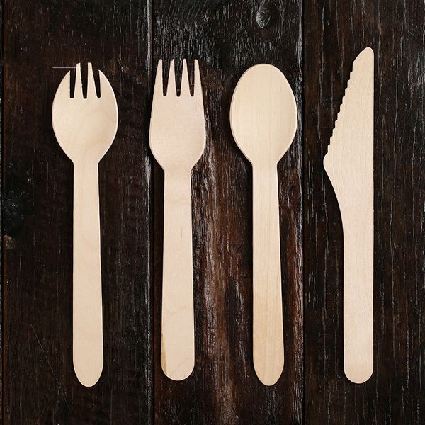 

100pcs takeaway package disposable wooden knife fork spoon birthday wedding party cake dessert fruit food tableware