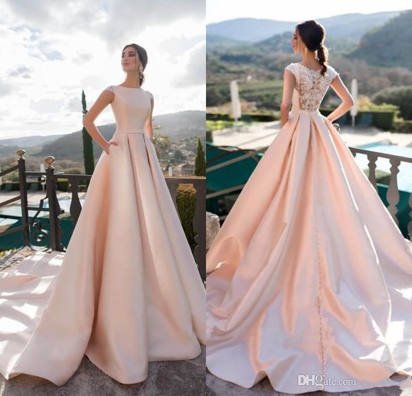 

Nora Naviano 2019 Свадебные платья Шея с драгоценными камнями и кружевами Атласные пляжн