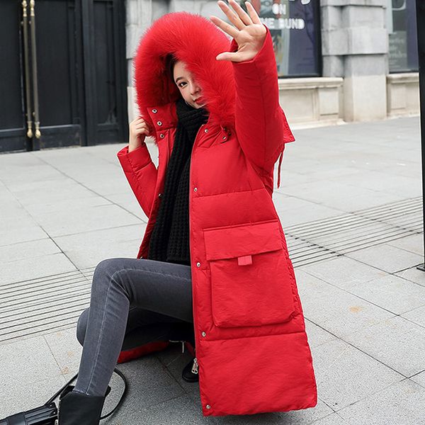 

women's down & parkas warm coat mid-length cotton jacket women fashion pocket faux fur cover winter dropship, Black