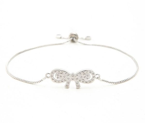 

gold silver chain micro pave cz zircon cubic zirconia bracelet rope adjusted macrame fgt3 bow bangle jewelry women, White