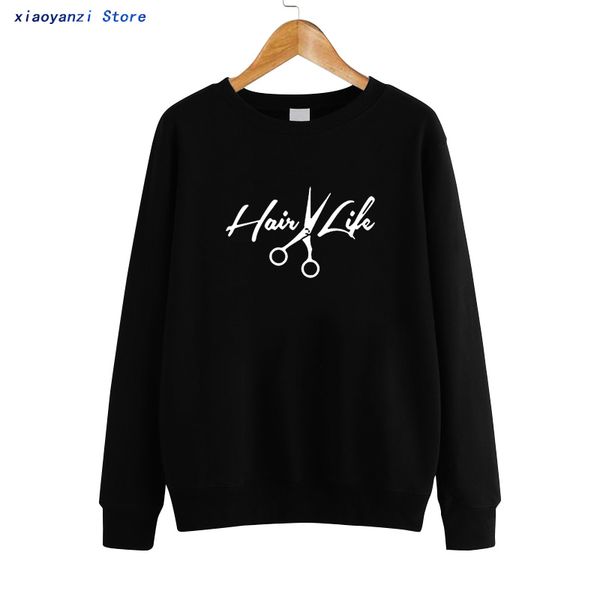 

2019 модные женские кофты хлопчатобумажные пуловеры черные смешные женские волосы жизнь печатные ножницы толстовки одежда harajuku euu346, Black