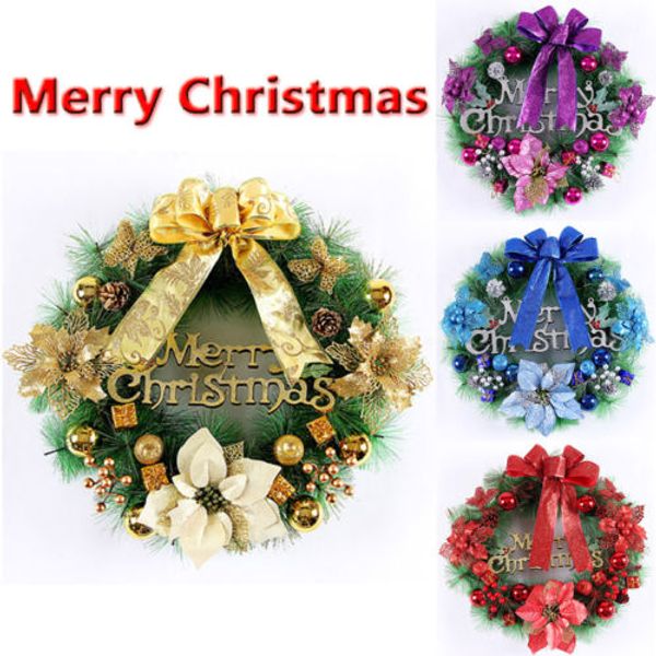 

30cm christmas handmade wreath pendant xmas gifts door wall garland bowknot ball flower craft drop ornaments party decor