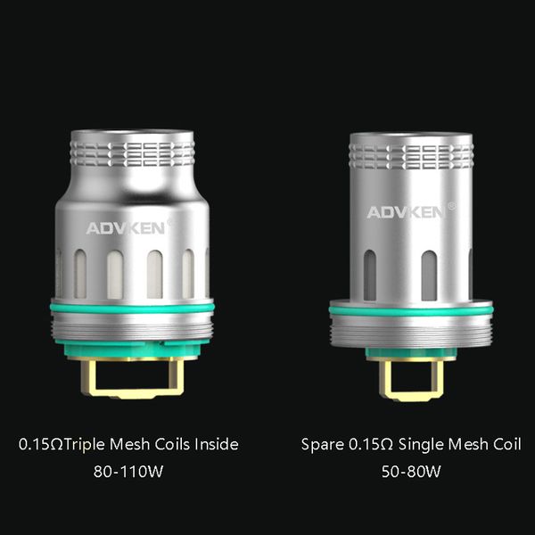 

Authentic Advken Dark Mesh Tank Coil Head 0.15ohm Replacement Coils Triple or Single DHL Free
