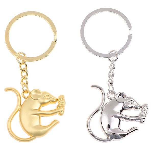 

retro feng shui mouse key rings hanging jewelry rat chinese new year lucky gifts fashion metal men car keychains, Silver