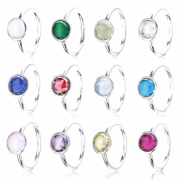 

authentic 925 sterling silver ring month droplet with crystal birthday rings for women wedding party gift fine europe jewelry, Golden;silver