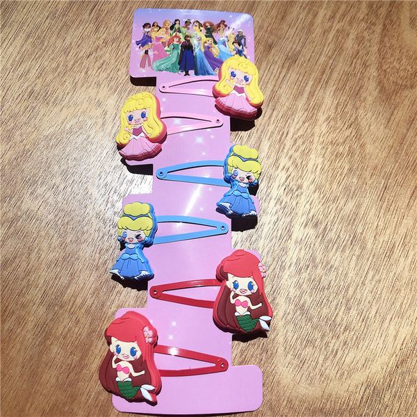 

6pcs/lot pvc silicone hair clip cartoon princess cinderella metal barrette diy accessories headwear for girl baby birthday gift, Slivery;white