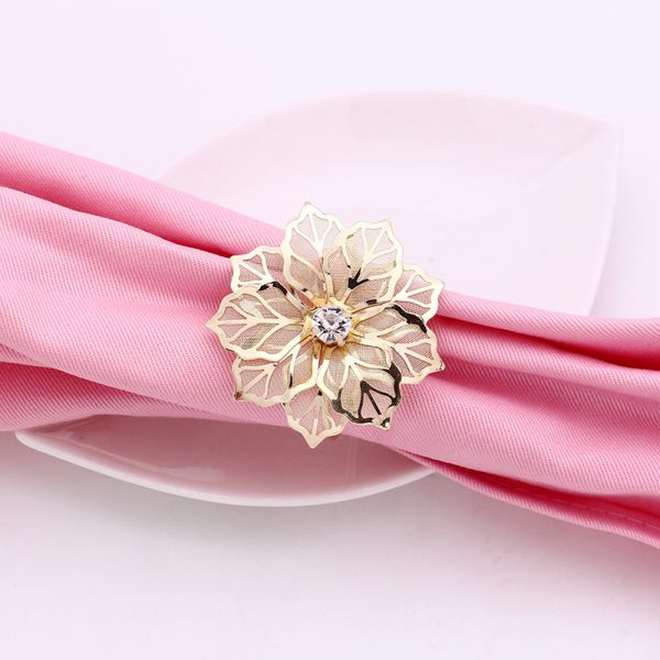 

flower gold napkin ring handmade serviette buckle holder dinner gold silver napkin buckle wedding event decoration craft new