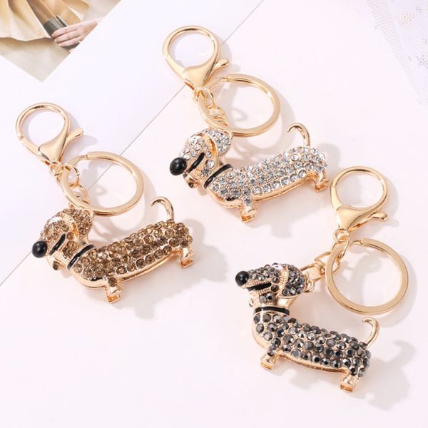 

2019 new design fashion crystal dog keychain animal couple lovely keychain keyring gift for girl women and men jewelry bag charm, Silver