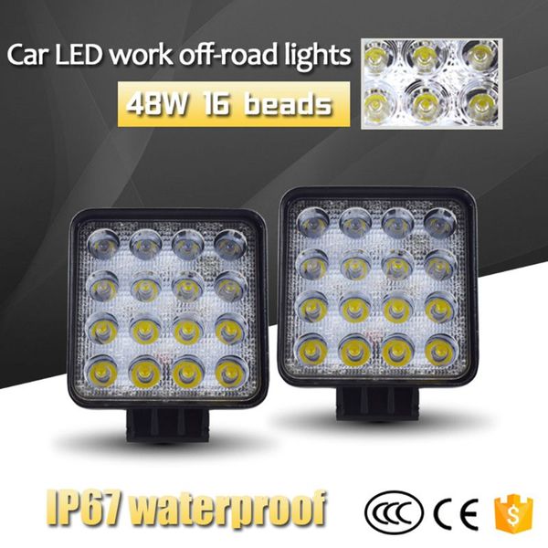 

48w vehicel headlights 16leds cool white light bar 4inch vehicle work light led truck for suv