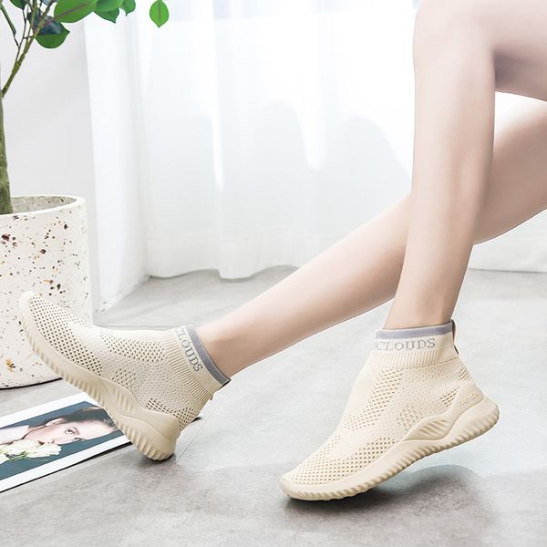 

moipheng women sneakers flats 2020 spring sock shoes sneakers women summer slip on flats shoes walking loafers tenis feminino, Black