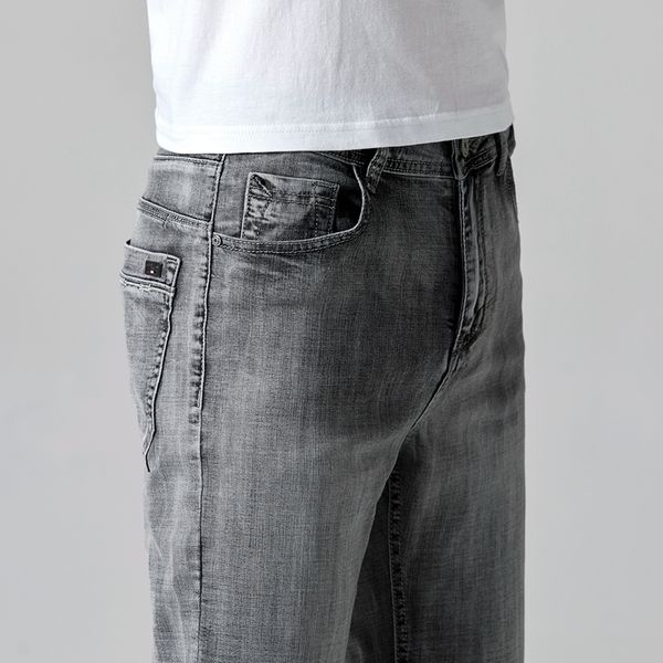 

men's jeans denim straight regular fit stretchy business smart casual slim trouers fashion male spring summer for man, Blue