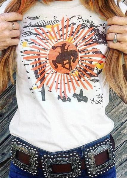 

fashion women tees 2020 summer t-shirt female cowboy print tee shirt white camisetas verano mujer 2020 women