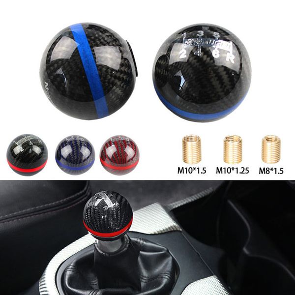 

car red/blue line real carbon fiber mugen gear shift knob 5/6 speed universal manual automatic spherical shift knob for