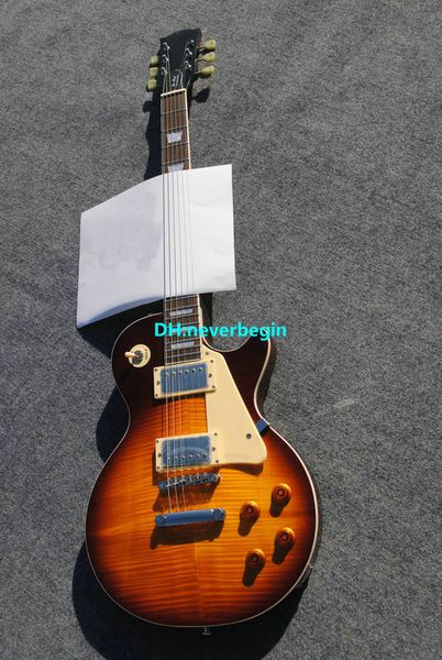 Tiger Flame Maple Top Custom Shop Chitarra elettrica con corpo in mogano standard marrone Spedizione gratuita (accetta qualsiasi colore personalizzato)