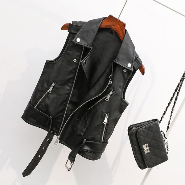 

plus size spring autumn black leather vest jacket women new large-size leather coat female short sleeveless vest pu jackets