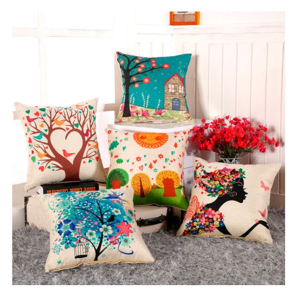 

printed cotton linen square pillow case sofa throw cushion cover home decor