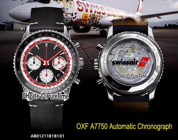 

2021 oxf eta a7750 automatic chronograph mens watch b01 an01211b1b1x1 twa editioin steel case black white dial leather strap puretime, Slivery;brown