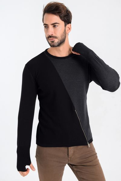 

heyss o neck zipper detailed male sweater sweater, White;black