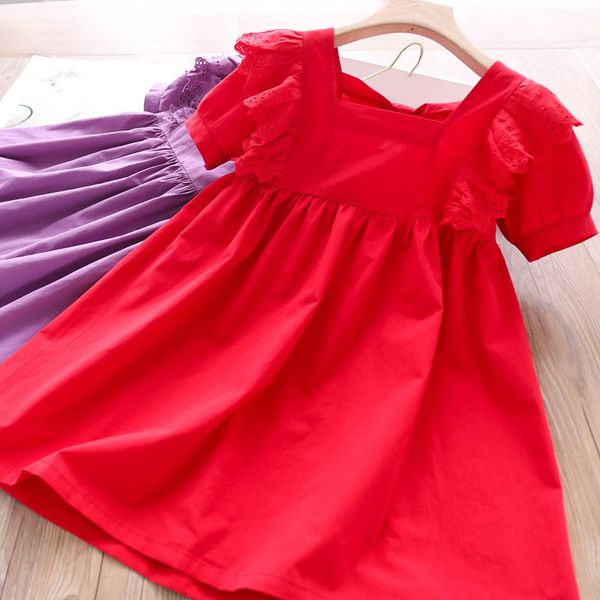 

2020 summer girls hollow flowers dress wholesale children's clothing, Red;yellow